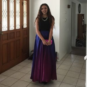 Betsy & Adam Multi Color/Purple Maxi Prom Dress
